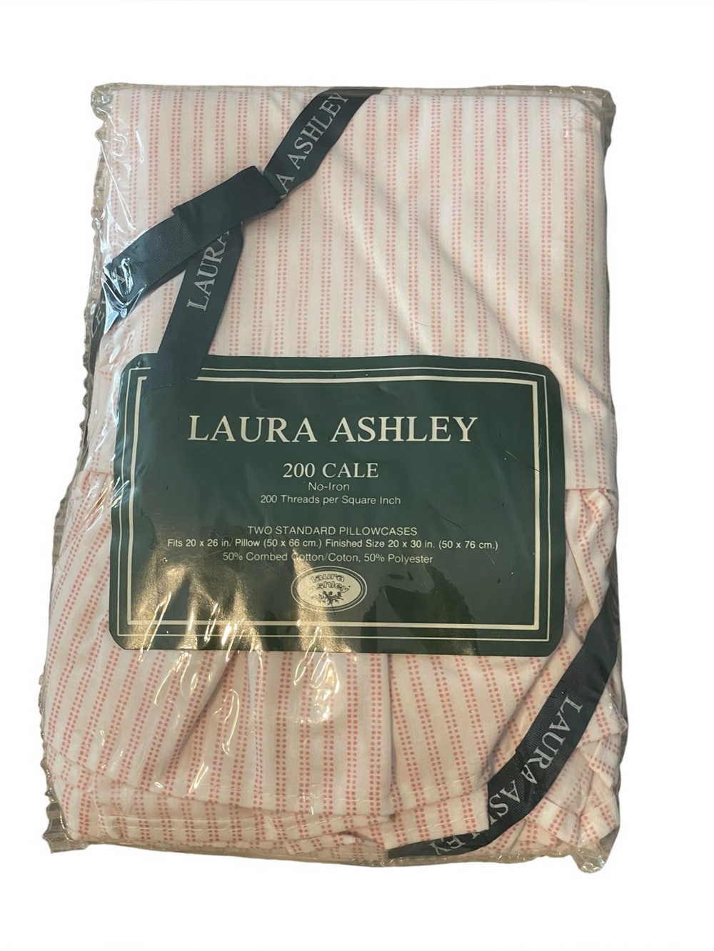 NWT Vintage Laura Ashley Pink White Striped 2 Pack Ruffle Standard Pillow Cases